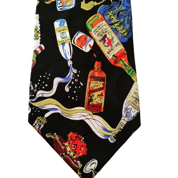 Vintage 1992 Nicole Miller Silk Tie Seagram's Liquor Print Bottles Cocktails - Picture 3 of 7